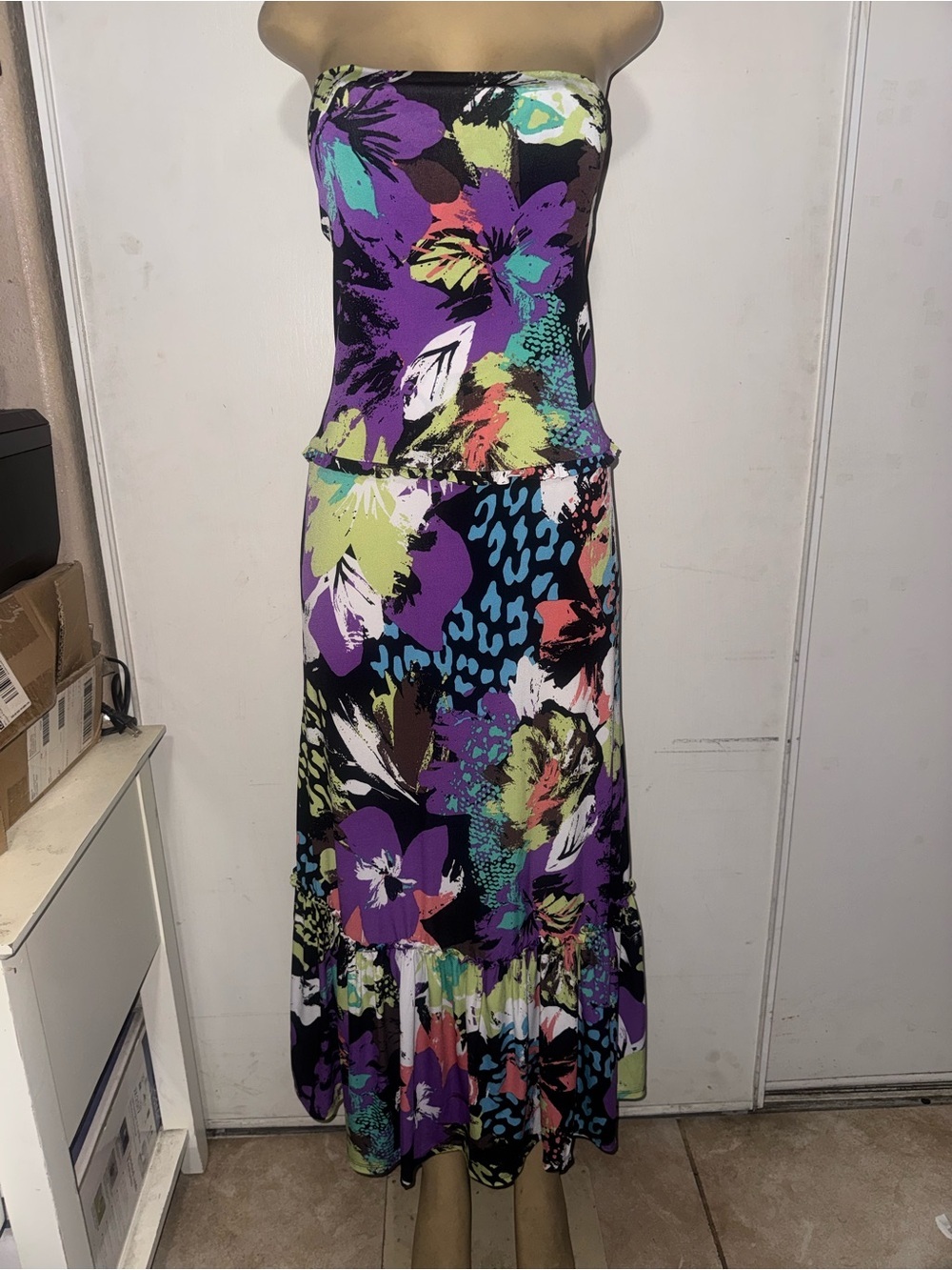 Bisou Bisou Strapless Floral Maxi Dress in Purple Multi